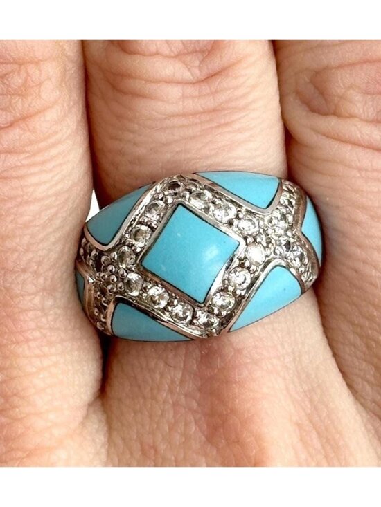 Jewelry - Sleeping Beauty Turquoise Geometric Sterling Silver 925 Vintage Ring - sz 7.75
